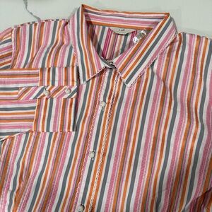 J. Jill Stretch‎ button up shirt collared pink orange coquette fitted Size 20 W